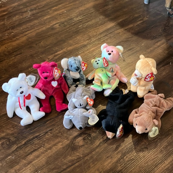 Ty Beanie Baby & Teenie Beanie baby bears ERRORS Lot of 10 Valentino Peace Hope